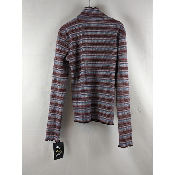 Lettuce Edge Mock Neck Shirt Art Class XL Striped Red Metallic Pullover Ruffle - Picture 8 of 8